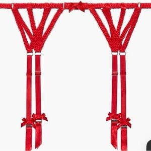Red and Black Savage X Fenty lace garter belt